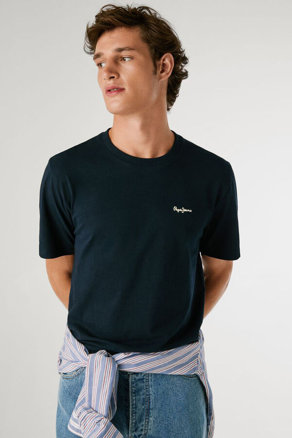Pepe Jeans Camiseta Regular Fit com Logotipo Bordado azul