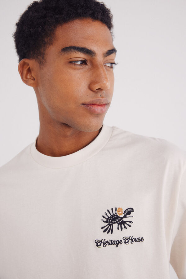 Springfield Camiseta bordado étnica branco