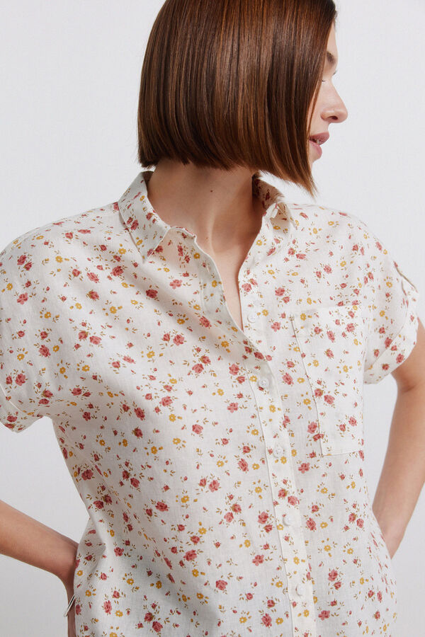Springfield Camisa de manga curta em linho bege