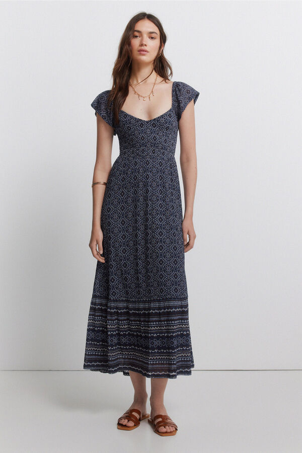 Springfield Vestido estampado volantes azul