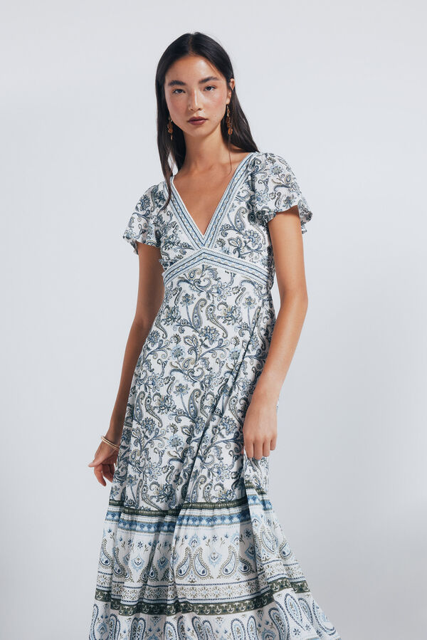 Springfield Vestido midi estampado com bordas branco