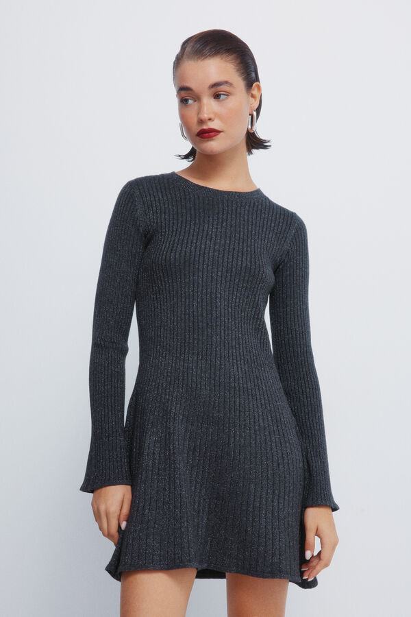 Springfield Vestido curto de malha canelada cinzento