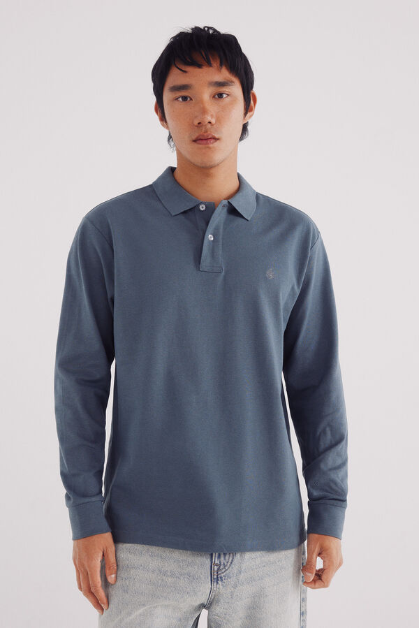 Springfield Polo piqué básica de manga comprida e manga regular azul