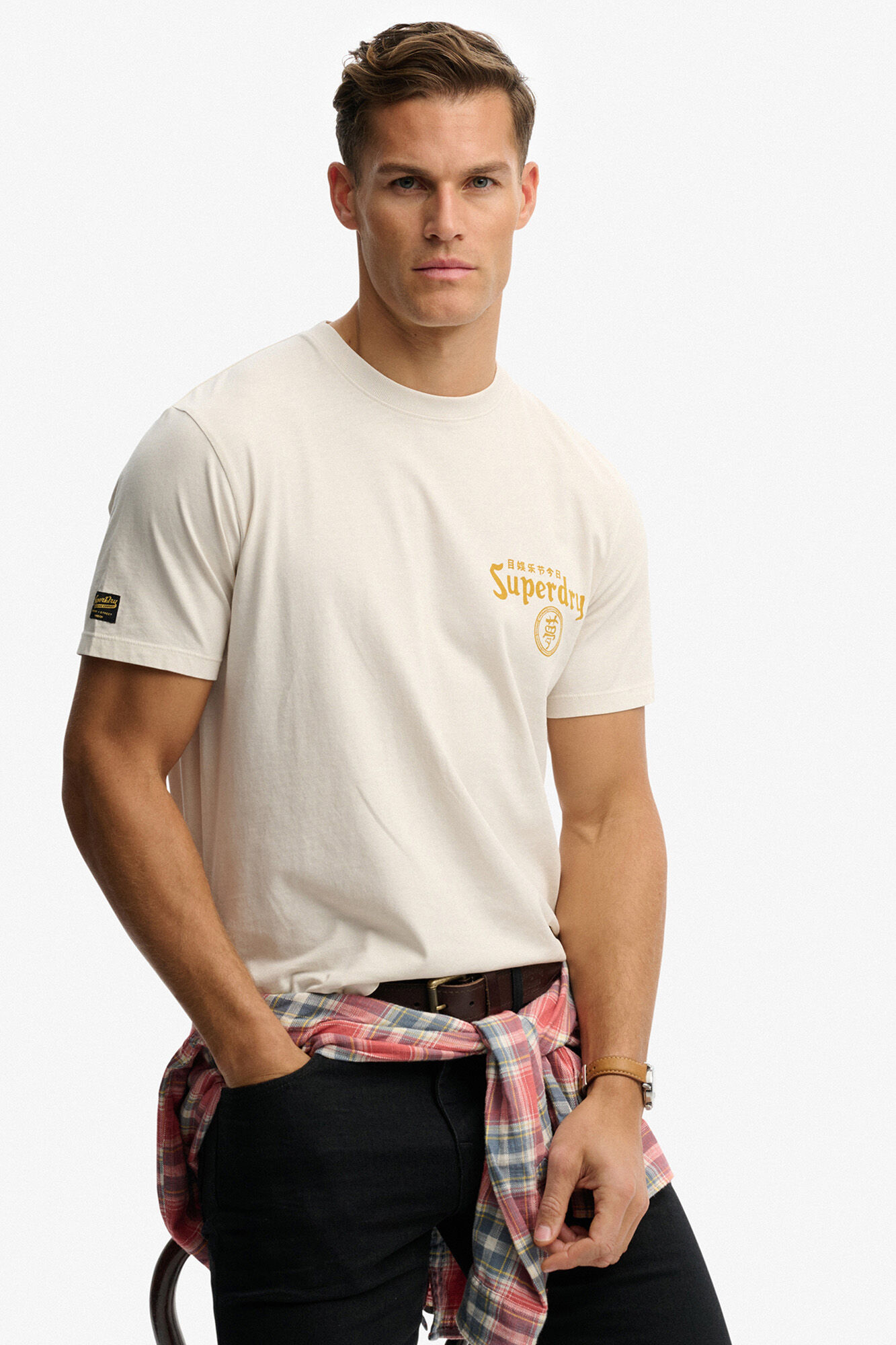 Superdry T-shirt de manga curta com estampado japon&ecirc;s nas costas