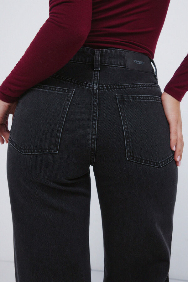 Springfield Calça jeans de perna larga com cristais brilhantes preto