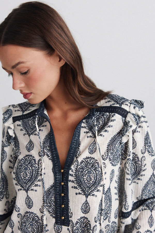 Springfield Blusa estampada com folhos bege