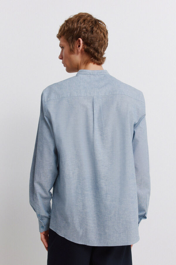 Springfield Camisa gola mao em linho azul