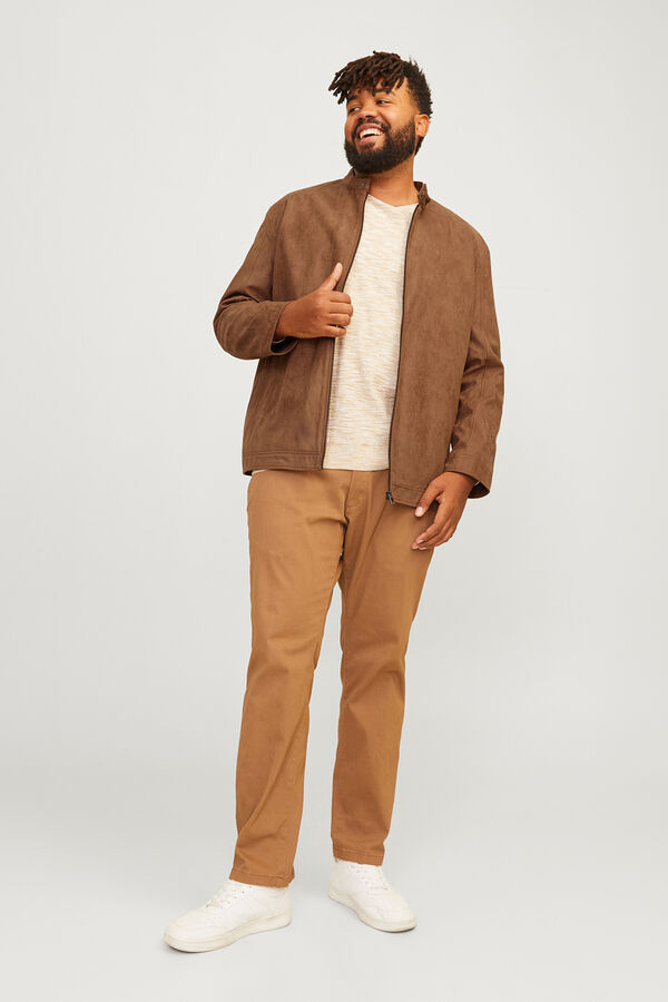 Jack & Jones PLUS Blus&atilde;o biker efeito camur&ccedil;a cru