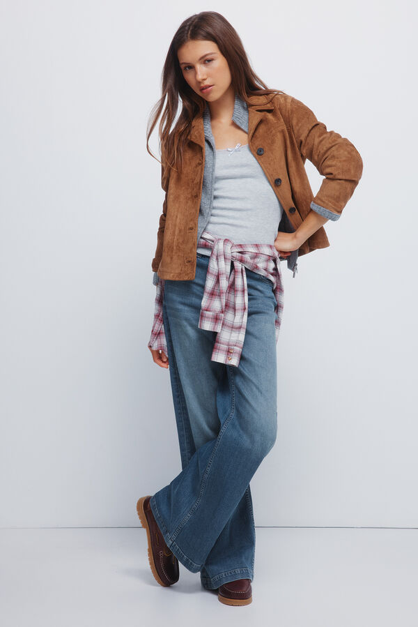 Springfield Casaco curta de camur&ccedil;a com bot&otilde;es cru