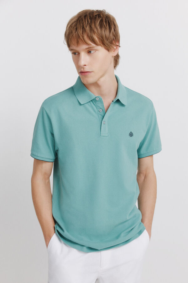 Springfield Polo piqu&eacute; punho em contraste slim fit azul