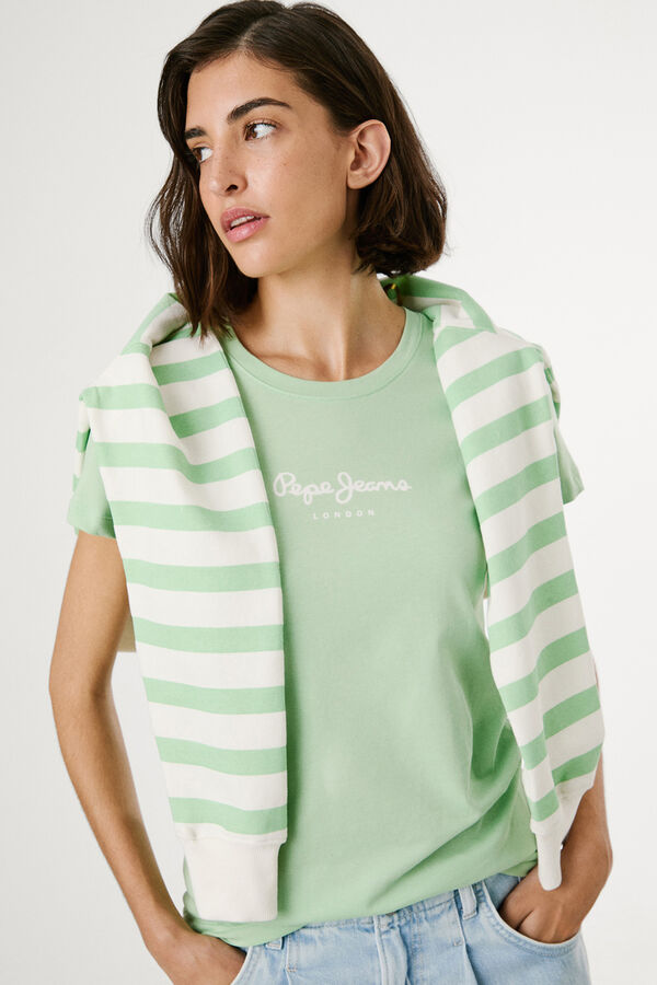Pepe Jeans  Camiseta básica de manga curta com logo frontal verde