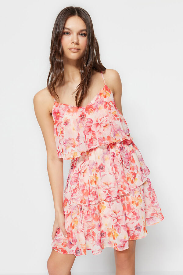 Trendyol Vestido mini com folhos rosa