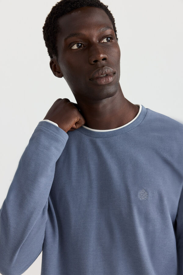 Springfield Melange double neck long sleeve T-shirt blue