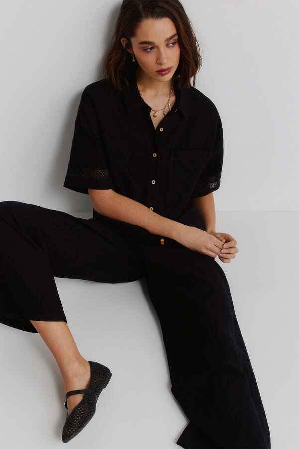 Springfield Camisa de manga curta em renda preto