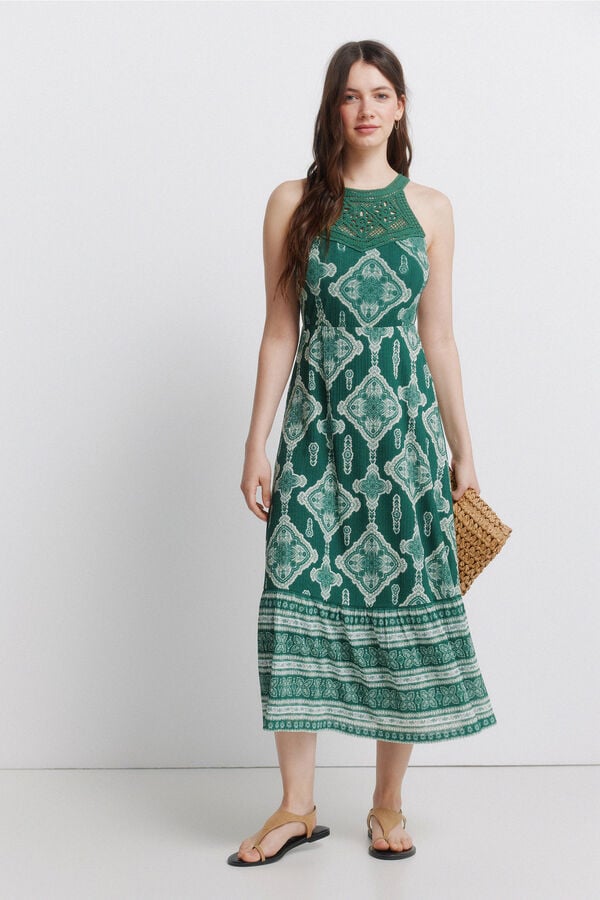Springfield Vestido halter em crochet verde