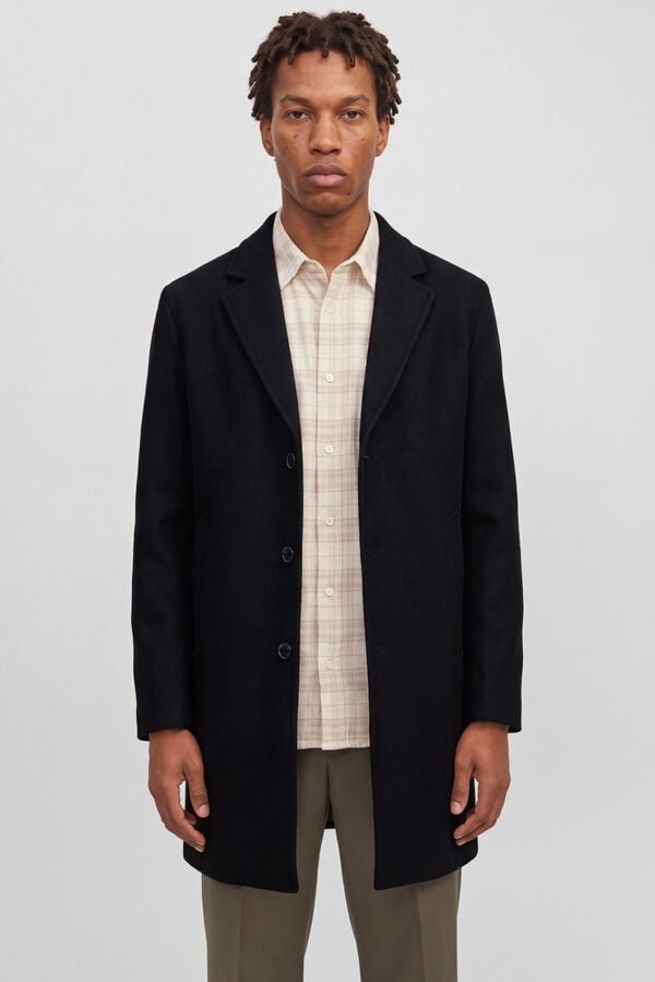 Jack & Jones Sobretudo abotoado comprido pelo joelho preto
