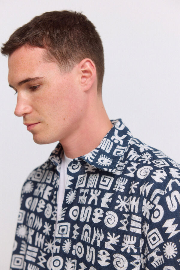 Springfield Camisa de manga curta com dobra azul