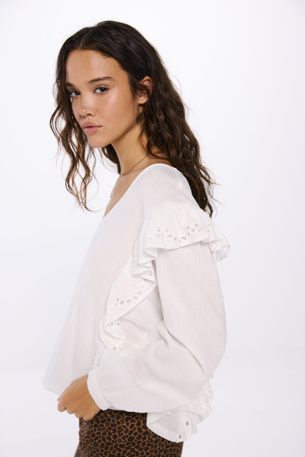 Springfield Blusa Schiffly com babados estampado