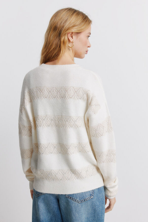 Springfield Camisola pointelle riscas lurex bege