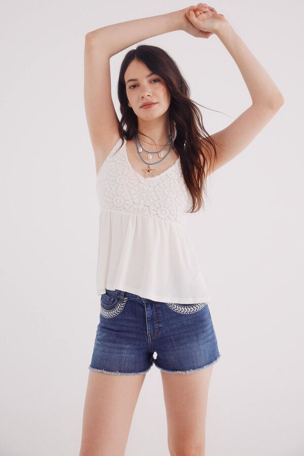 Springfield Shorts jeans com bolsos bordados azul