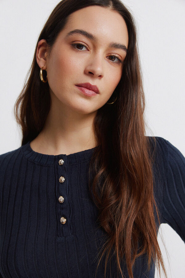 Springfield Camiseta canal&eacute; cuello botones azul