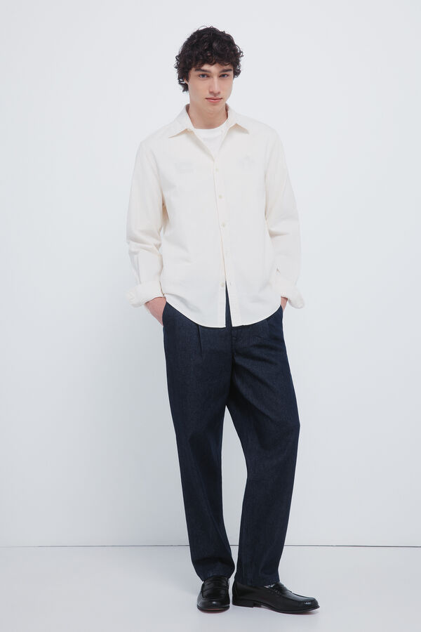 Springfield Camisa de micro veludo cotelê branco