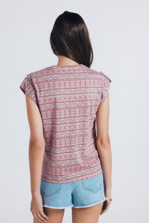 Springfield Camiseta estampada com mangas de la&ccedil;o rosa