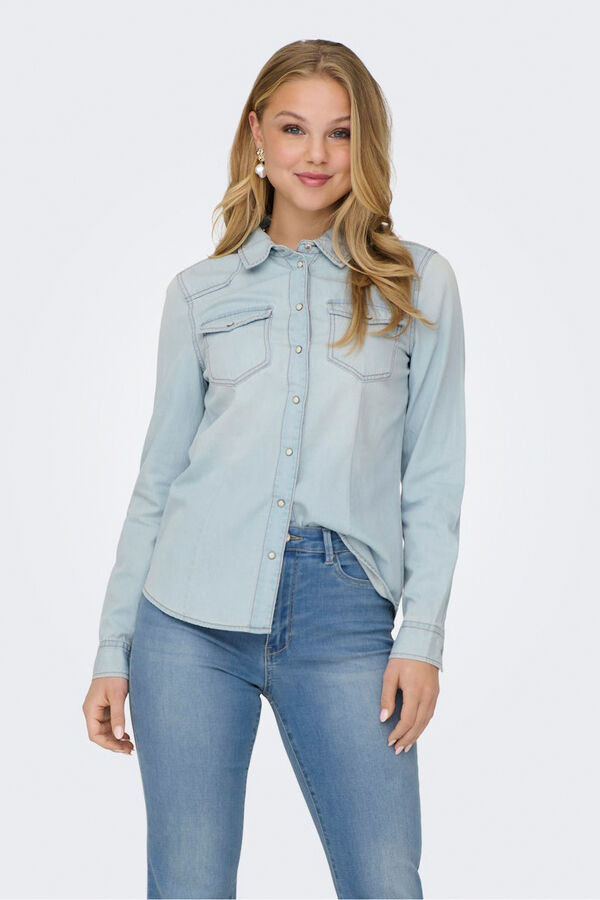 Only Camisa denim de manga comprida azul