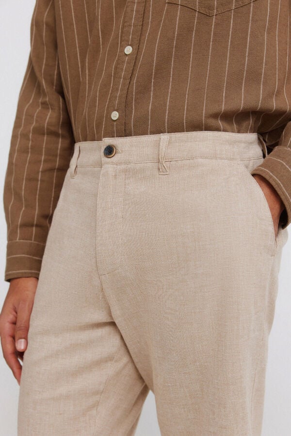 Springfield Bermudas de linho dobby comfort fit camel