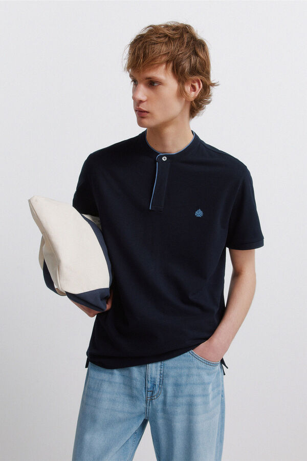 Springfield Polo de piqu&eacute; gola mao slim fit azul