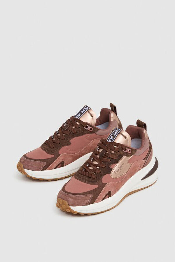 Pepe Jeans Tênis cano baixo com couro rosa