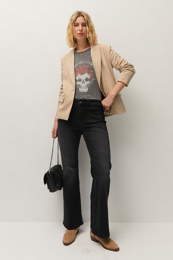 Systemaction T-shirt estampado caveira cinzento