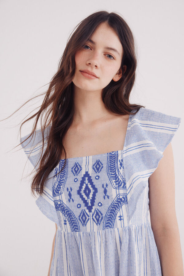 Springfield Vestido curto riscas estilo boho azul
