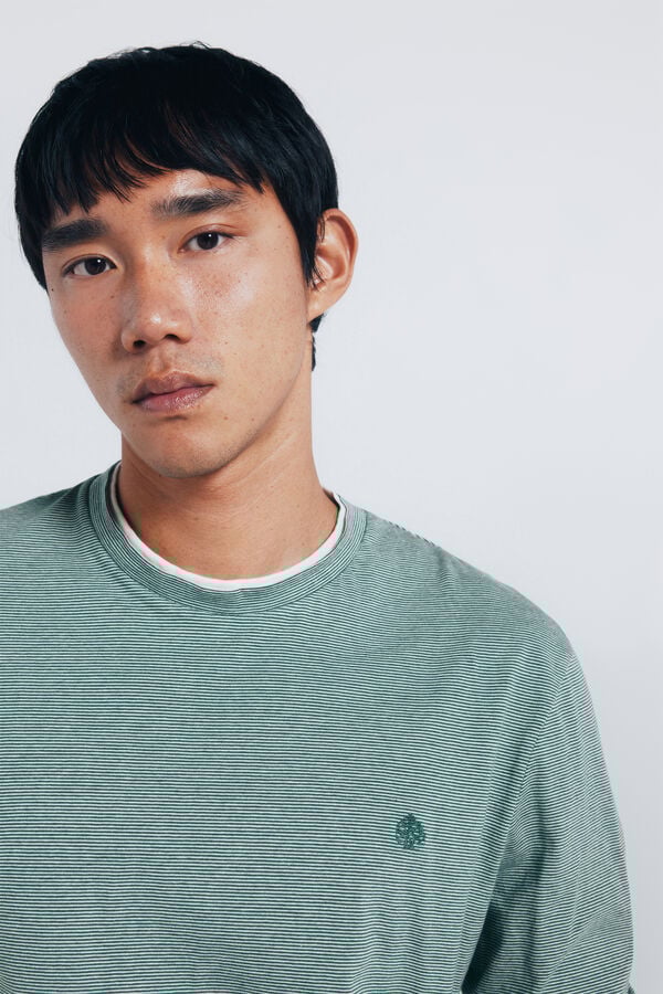 Springfield T-shirt manga com micro listras duplas verde