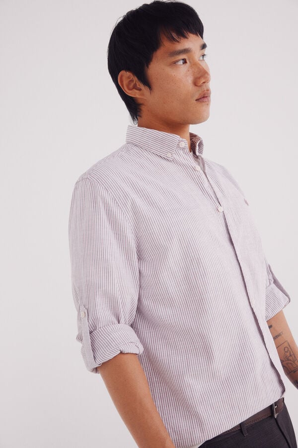Springfield Camisa cotton slub rayas burdeos