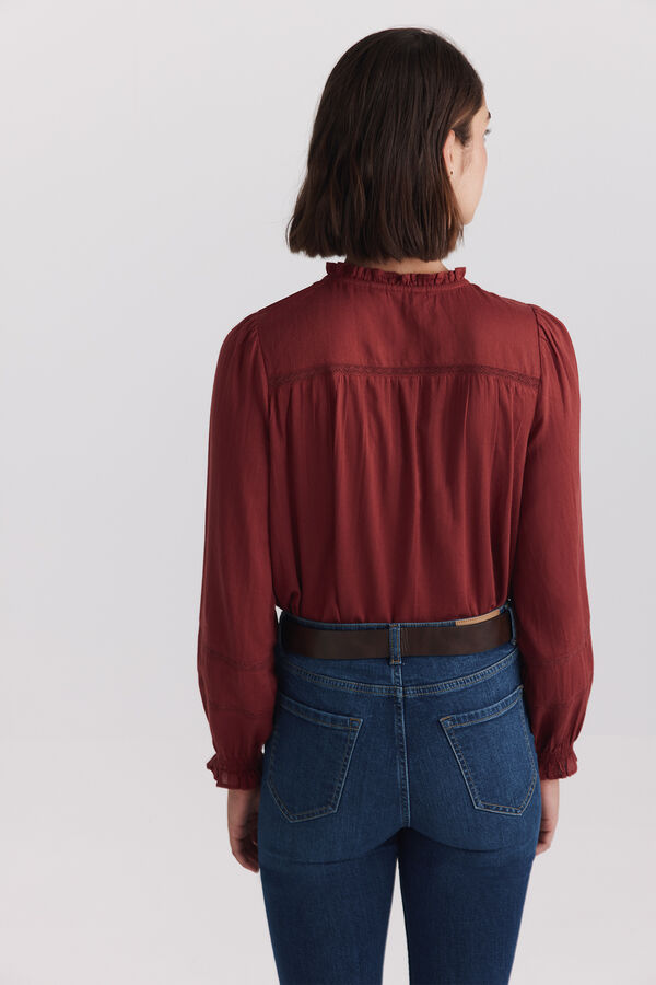 Springfield Blusa rom&acirc;ntica com gola de folhos vermelho