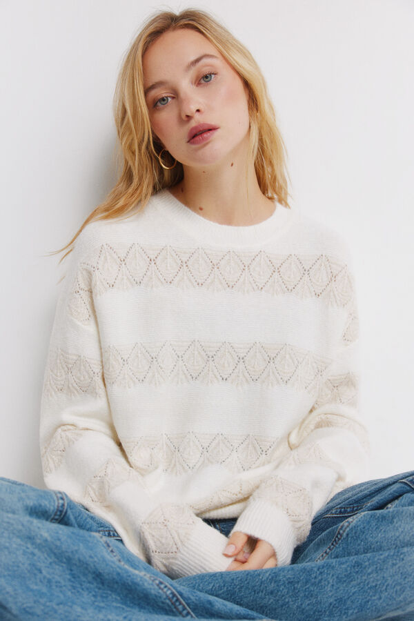 Springfield Camisola pointelle riscas lurex bege