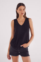 Springfield neckline T-shirt with crochet shoulders black