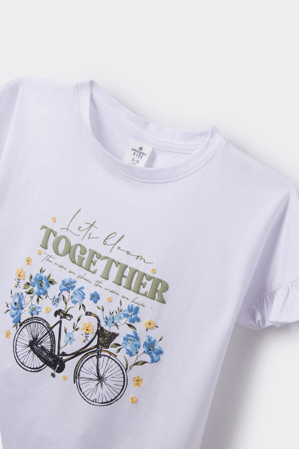 Springfield Girls' flowers and bicycle T-shirt white