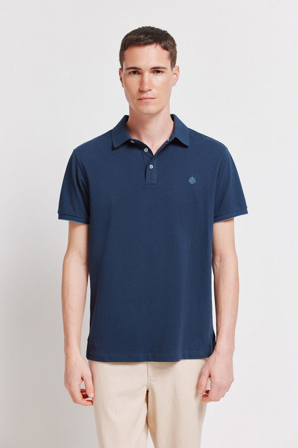 Springfield Polo piqu&eacute; punho em contraste slim fit azul