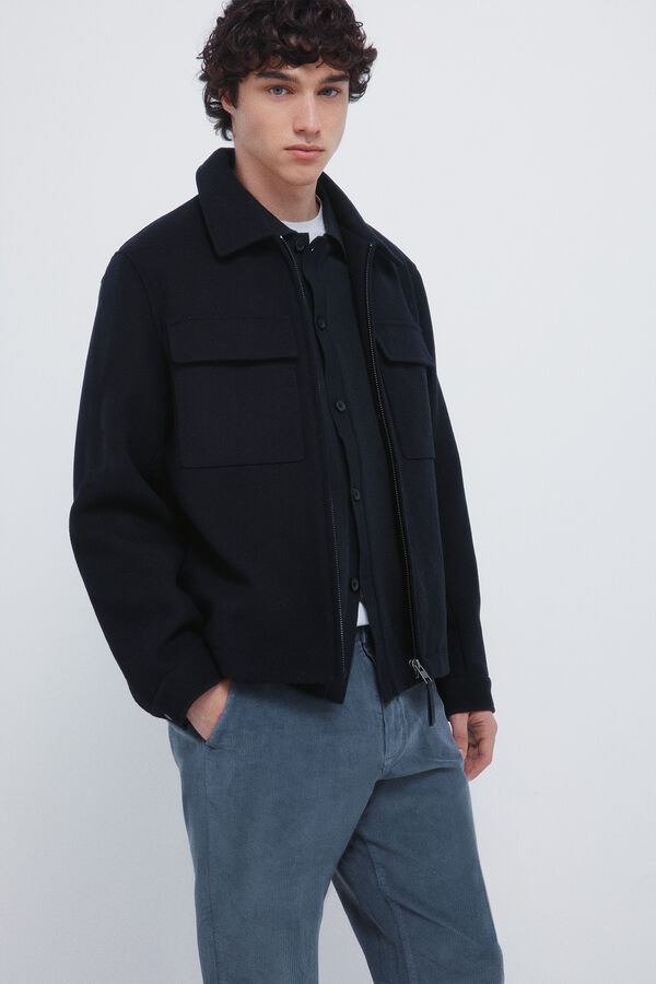 Springfield Calças chino slim fit confortável de veludo cotelê lavado azul