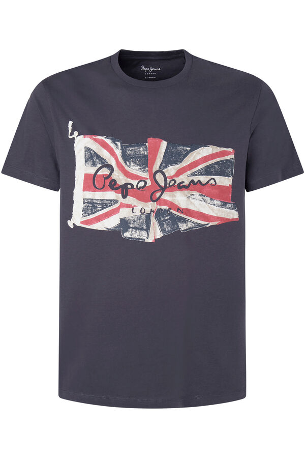 Pepe Jeans Camiseta hombre de manga corta con fotoprint de bandera. gris