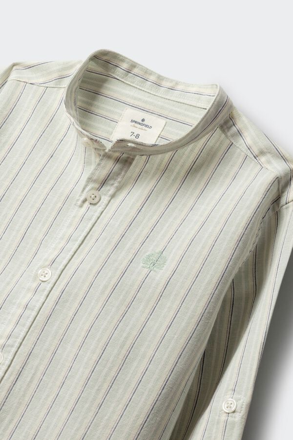 Springfield Kids Camisa de linho &agrave;s riscas para menino verde