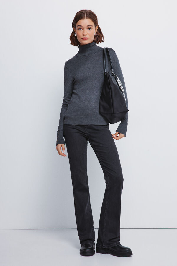 Springfield Camisola de gola alta com botões e punhos cinzento