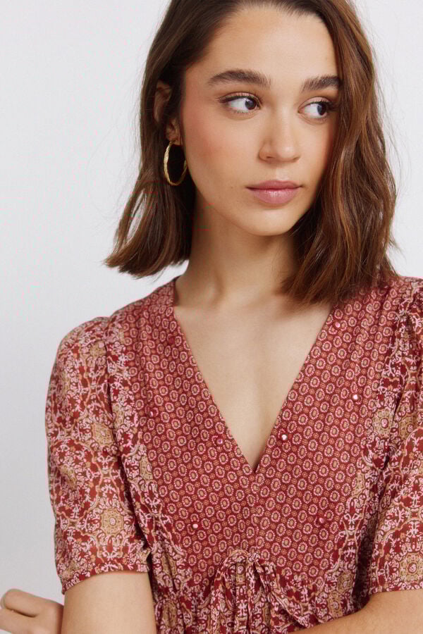 Springfield Vestido midi decote sanefa borgonha