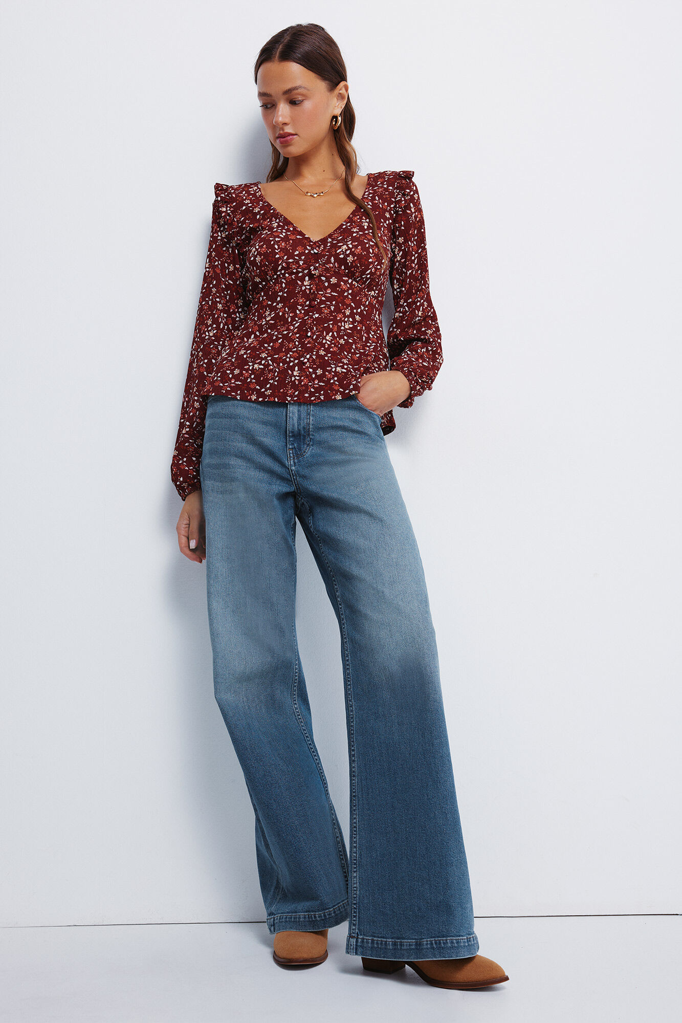 Springfield Blusa estampado com bot&otilde;es 