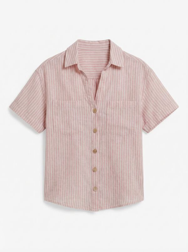 Springfield Camisa de linho de manga curta rosa