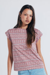 Springfield Camiseta estampada com mangas de la&ccedil;o rosa