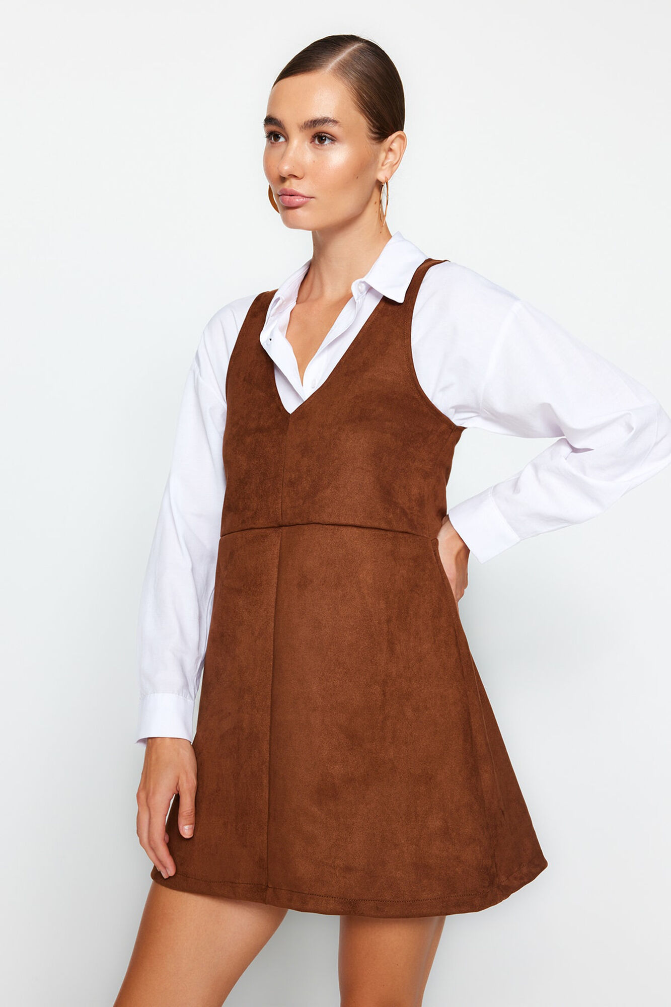 Trendyol Vestido mini efeito camur&ccedil;a