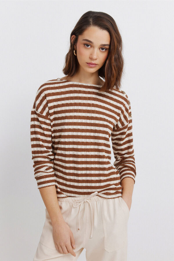 Springfield Striped shoulder buttons T-shirt nude